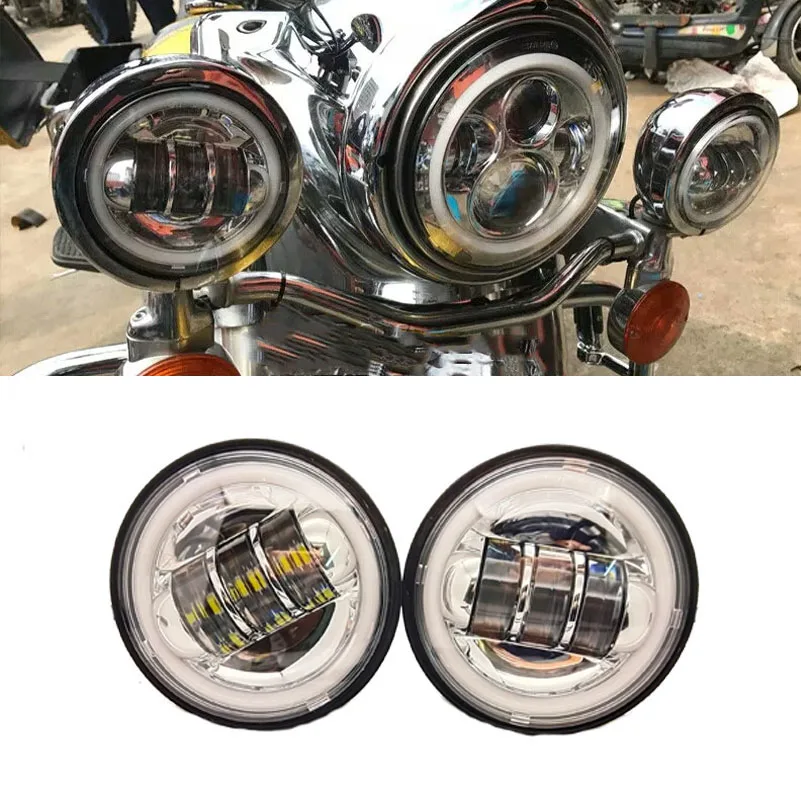 

For Harley 4.5" Motorcycle 4.5 Inch LED Fog Lights Projector Auxiliary motor Headlight Passing Fog Light Lamps With DRL