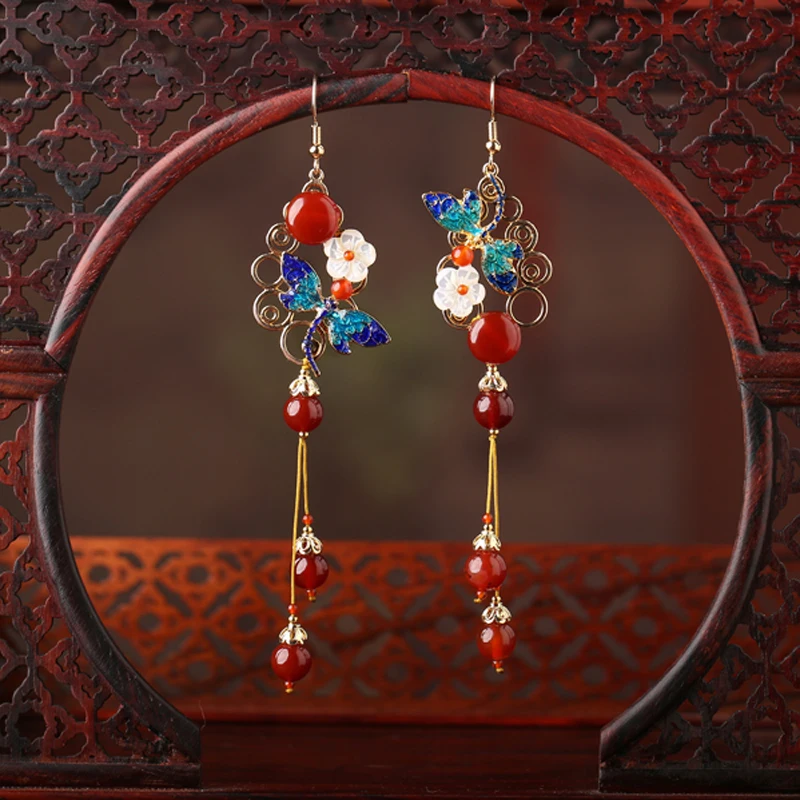 Винтажные серьги-кисточки в китайском дворцовом стиле из серебра 925 пробы с