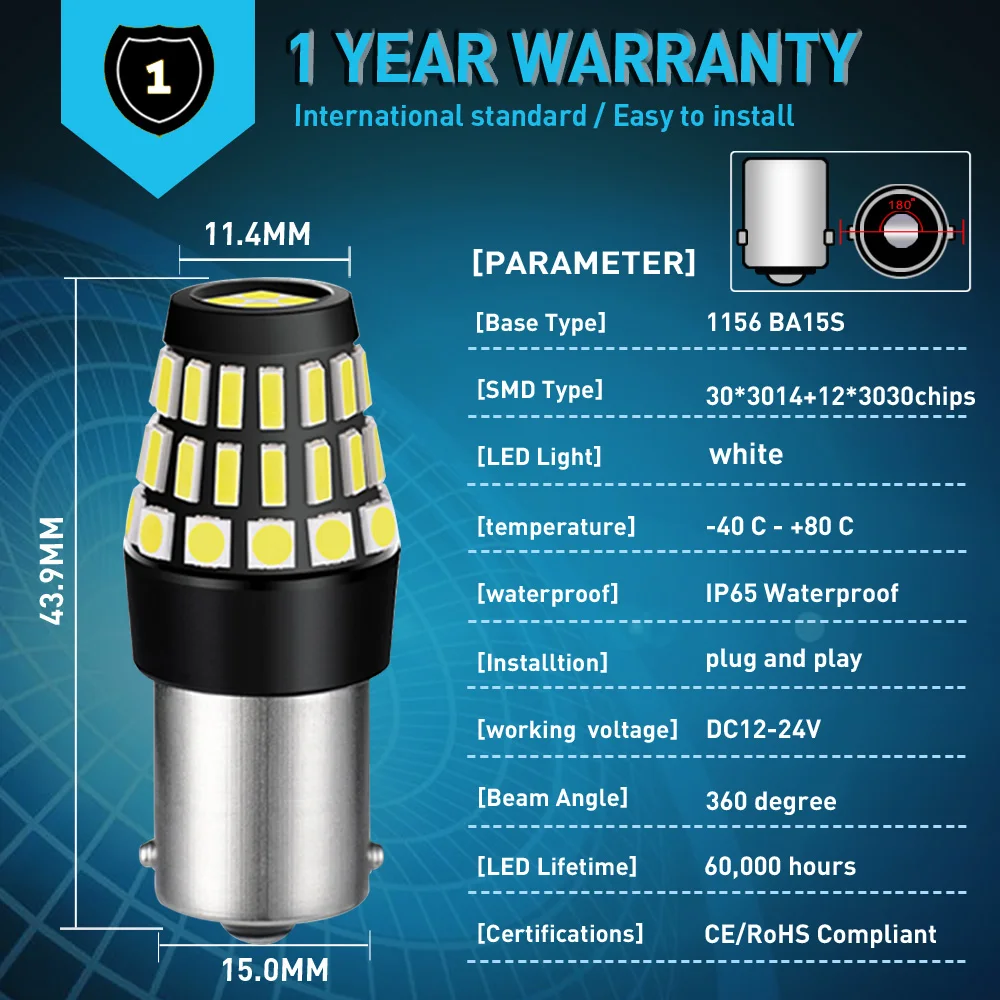 2X 1156 BA15S P21W светодиодный поворотник светильник Реверсивный s Canbus Нет ошибок для Kia
