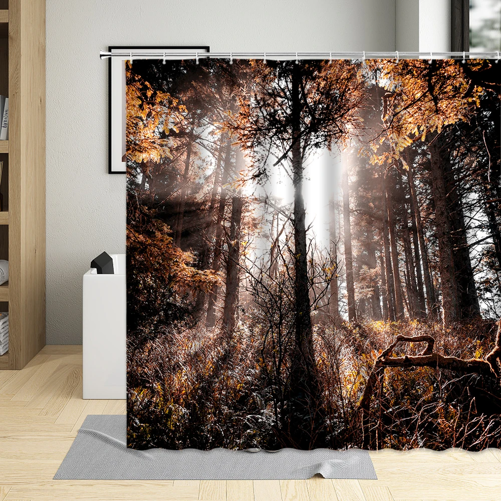 Водонепроницаемая занавеска для душа с узором в виде осеннего леса принтом