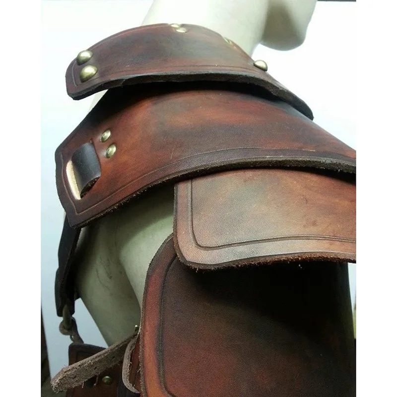 Cospty Medieval Warrior Hombres Armadura Disfraz Косплей LARP Adulto Cuero PU Piel Marron Pill Viking Hombre Con Cuern|Страшные