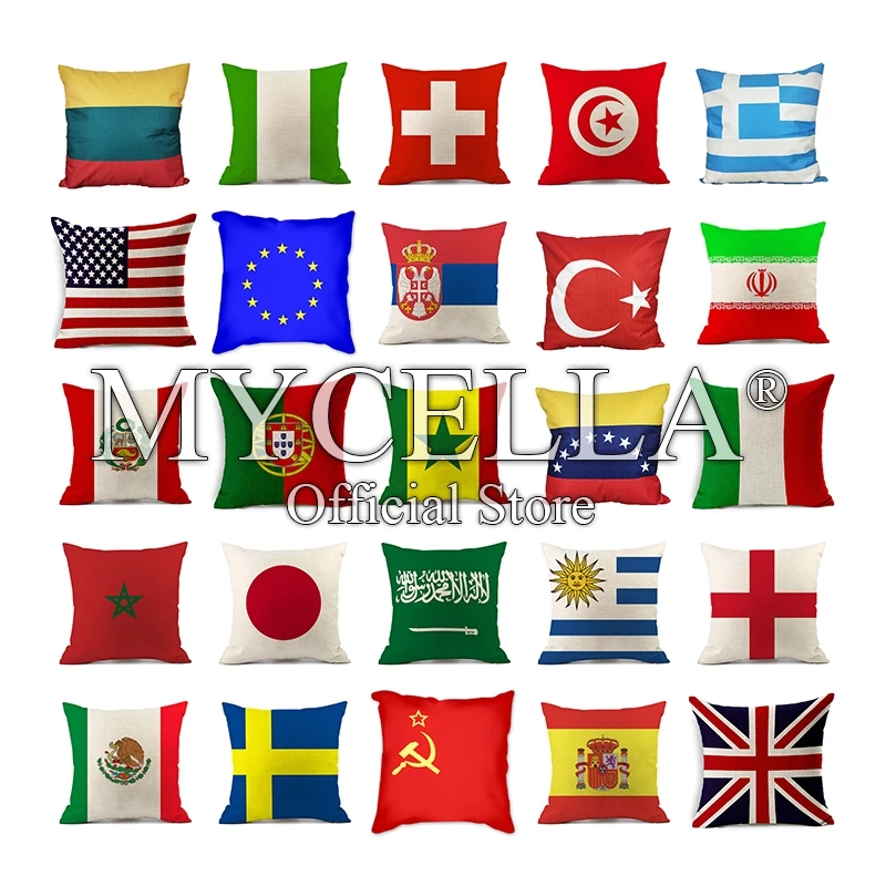 

1Pcs 45*45cm National flag Pattern Cotton Linen Throw Pillow Cushion Cover Car Home Sofa Decorative Pillowcase funda cojin