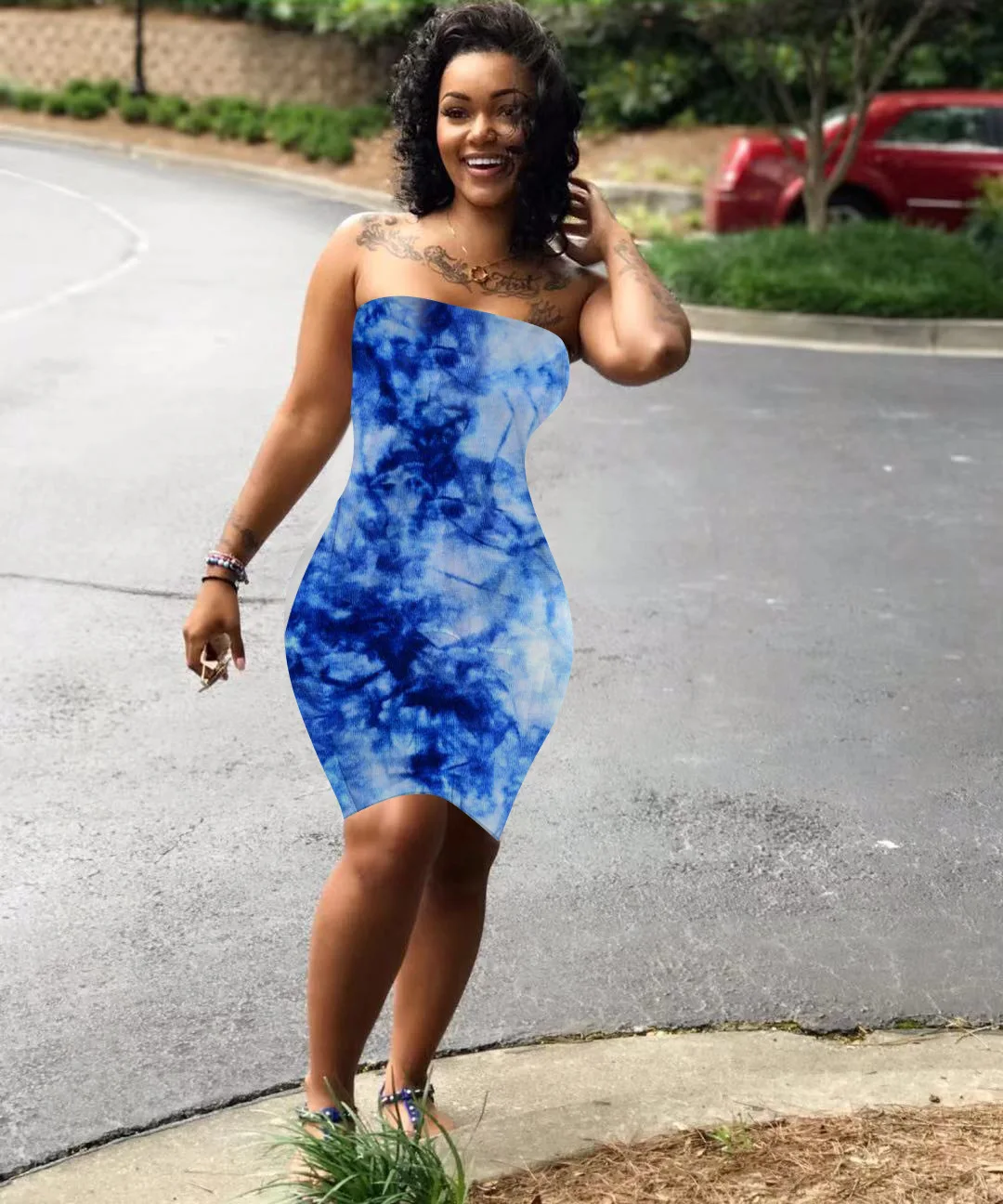 2020 Women Summer Mini Dress Sexy Strapless Sleeveless tie-dye Print Party Night Club Casual Elegant Dresses Vestido GL1107 | Женская