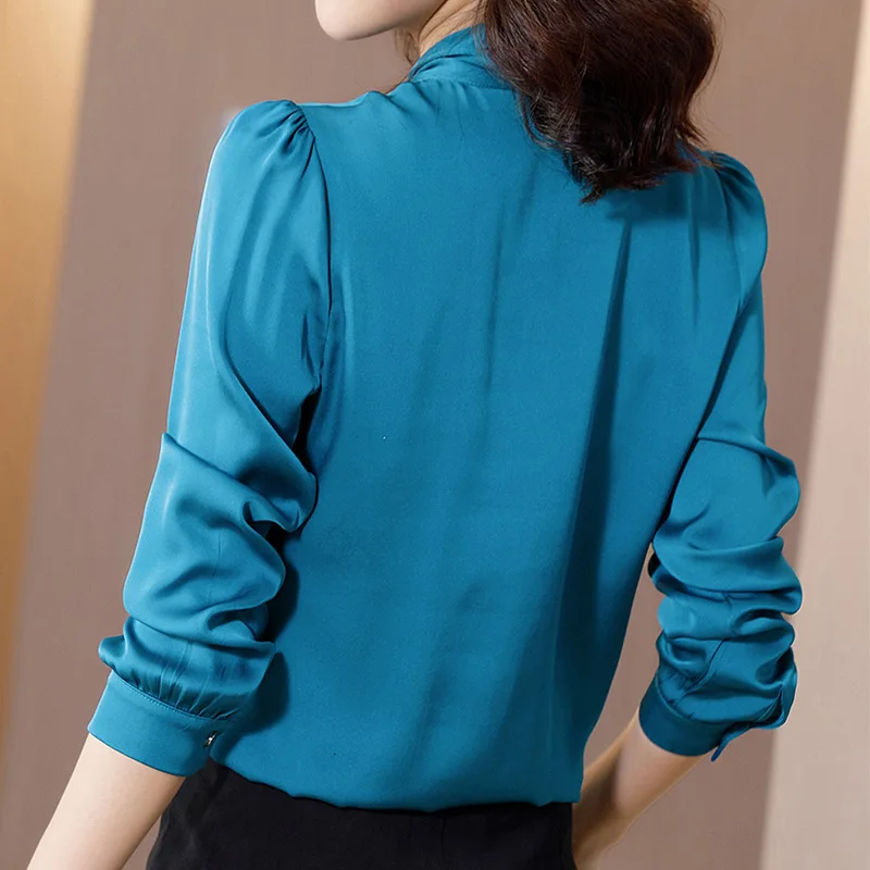 Women's Silk Shirt 2021 New Fashion Bow Collar Ol Blouse Natural Mulberry Top | Женская одежда