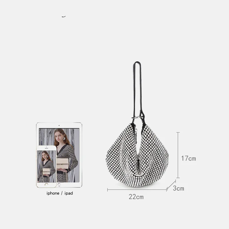 

Hobo Design Luxury Women Crystal Diamond Handbag Chain Shoulder Bag Crossbody Soho Bag Disco Shoulder Bag Summer for Women 2021