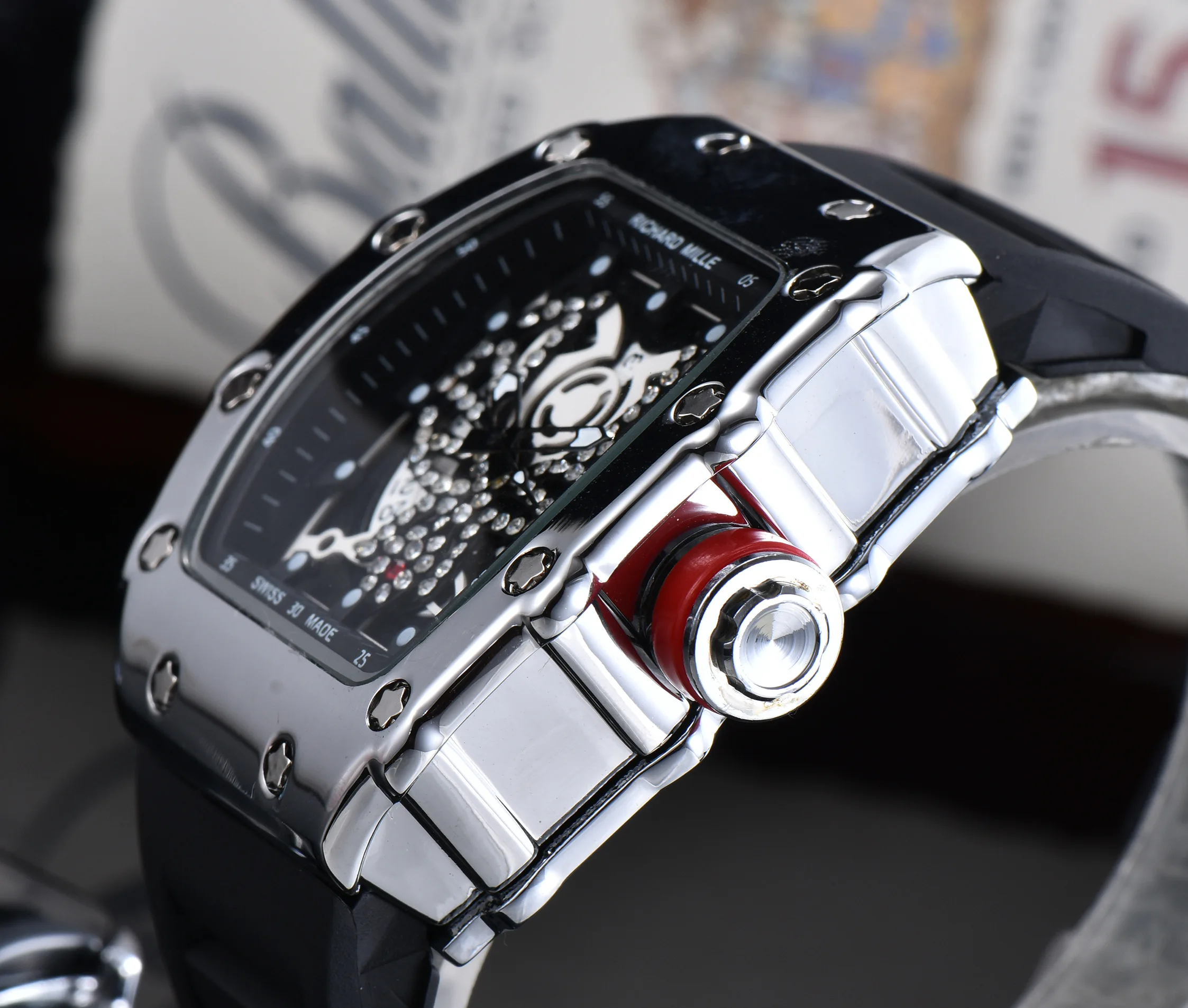 

RM WATCH Brand Luxury siliconce Week Display Luminous Diver Watches Stainless Steel Wrist Watch Male Clock