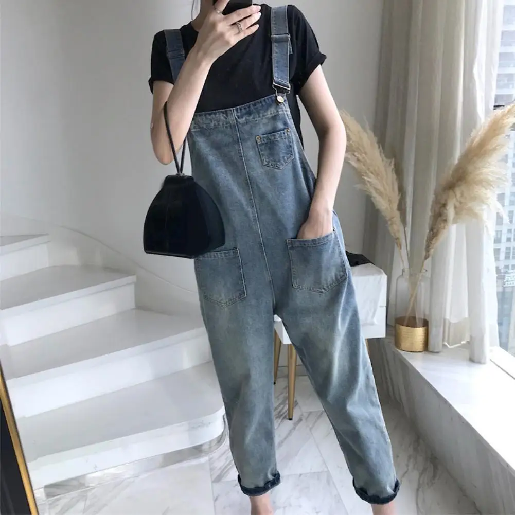 

Casual Women Pockets Loose Denim Overall Dungarees Ninth Trousers