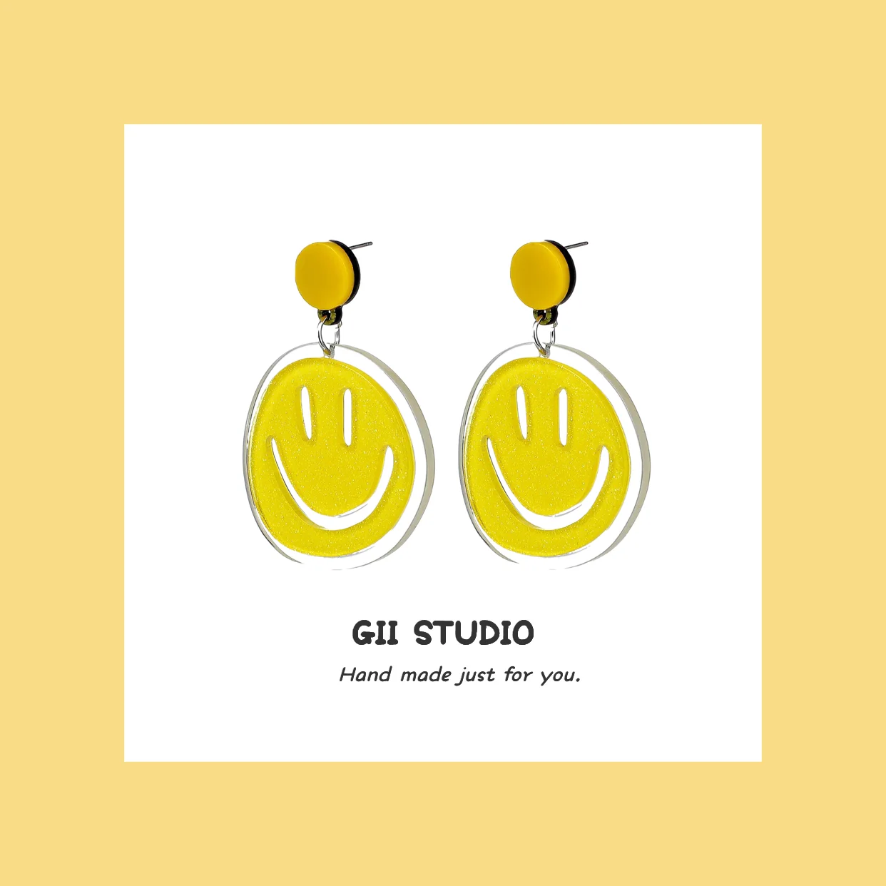 

Gii Smily Face Smile Acrylic Resin Drop Earrings Fun Unusual Unique Earring For Women Girls 2021 Trend S925 Silver