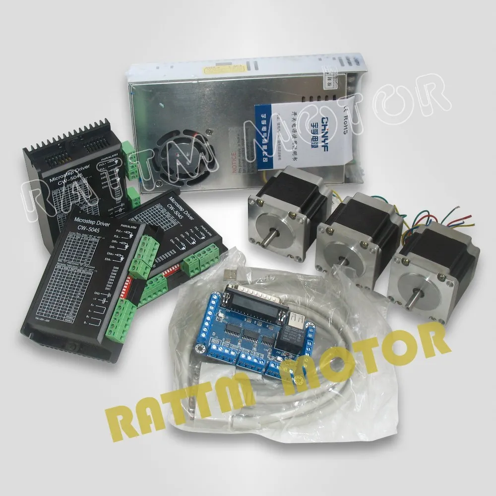 3 оси набор контроллеров CNC NEMA23 165oz-in шаговый двигатель и CW5045 драйвер 256 microstep 4.5A с
