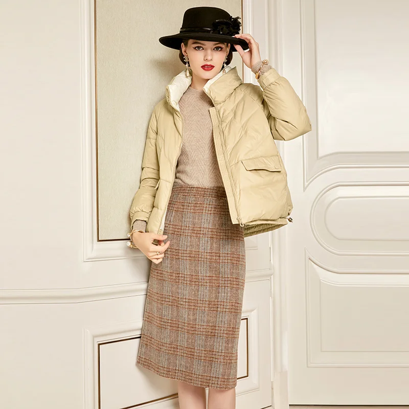 

SHZQ Fashion Down Jacket Women's 2021 New Winter Dress Off White Light Warm Coat Thickened White Duck Down