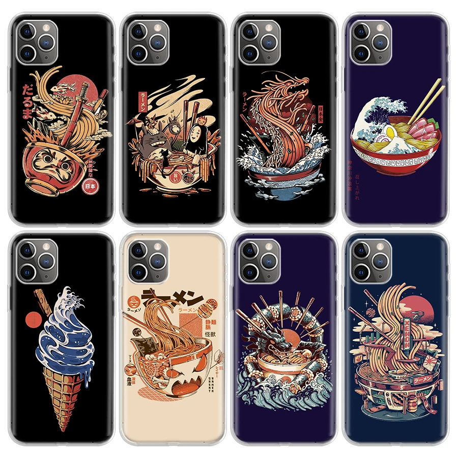 

Kanagawa Surf Food Noodles Phone Case For Apple iPhone 11 13 14 Pro 12 Mini SE X XR XS Max 6 6S 7 8 Plus Pattern Soft TPU Back