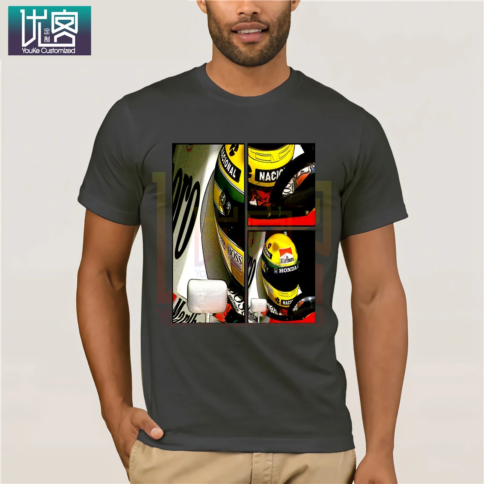 Айртон Сенна Mclaren Circuito эшторил задний фон с изображением Для мужчин футболки
