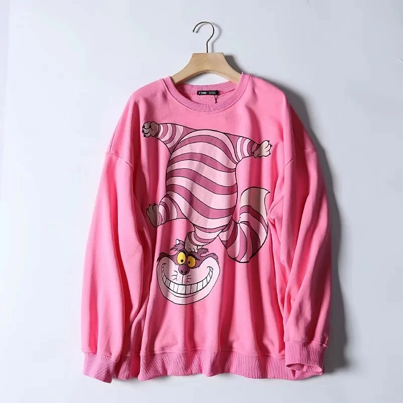 Black Pink Cartoon Lion King Print Women Hoodie Long Sleeve O Neck Ladies Za Sweatshirt Casual Womens Hoodies Pullover