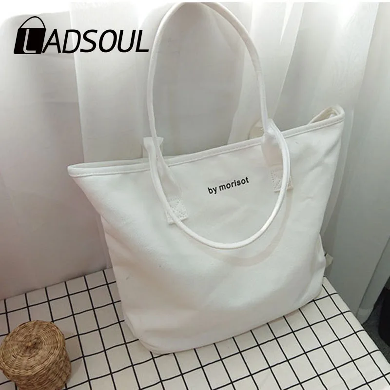 Ladsoul новая простая белая или черная Холщовая Сумка большой вместимости женская