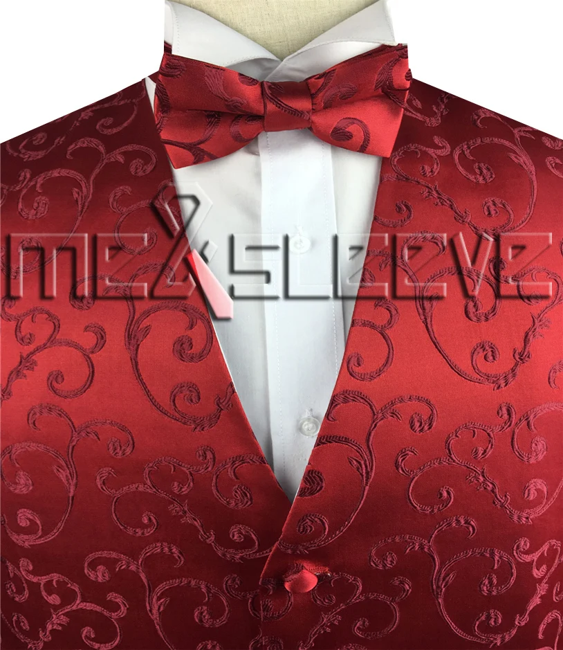 Стиль swirl узор Роскошная ткань мужской смокинг жилет набор - Цвет: red