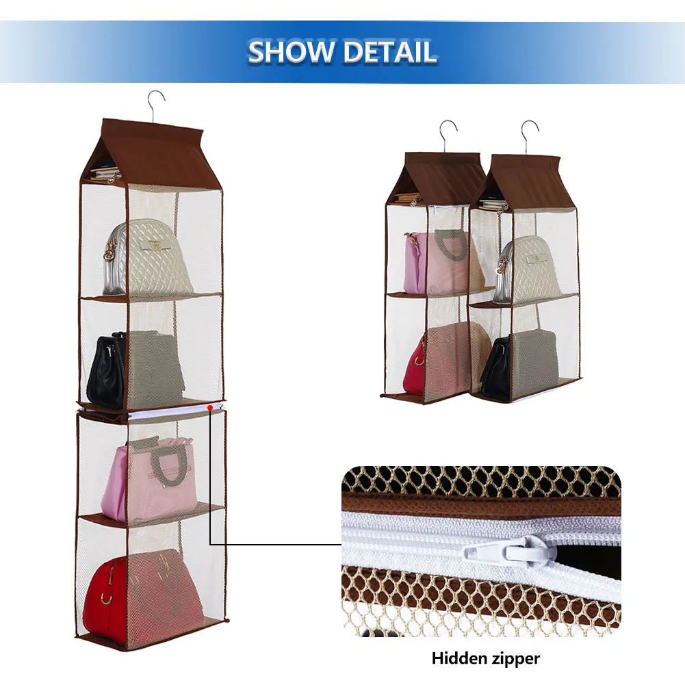 

4 Pocket Hanging Handbag Organizer for Wardrobe Closet Transparent Storage Bag Door Wall Clear Sundry Shoe Bag with Hanger Pouch