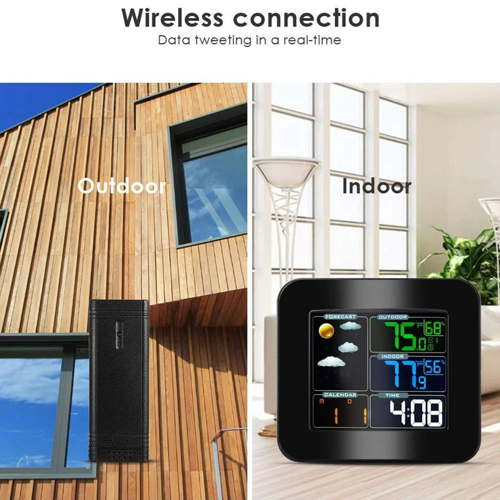 Беспроводная метеостанция цветная с монитором температуры и влажности будильник для домашнего