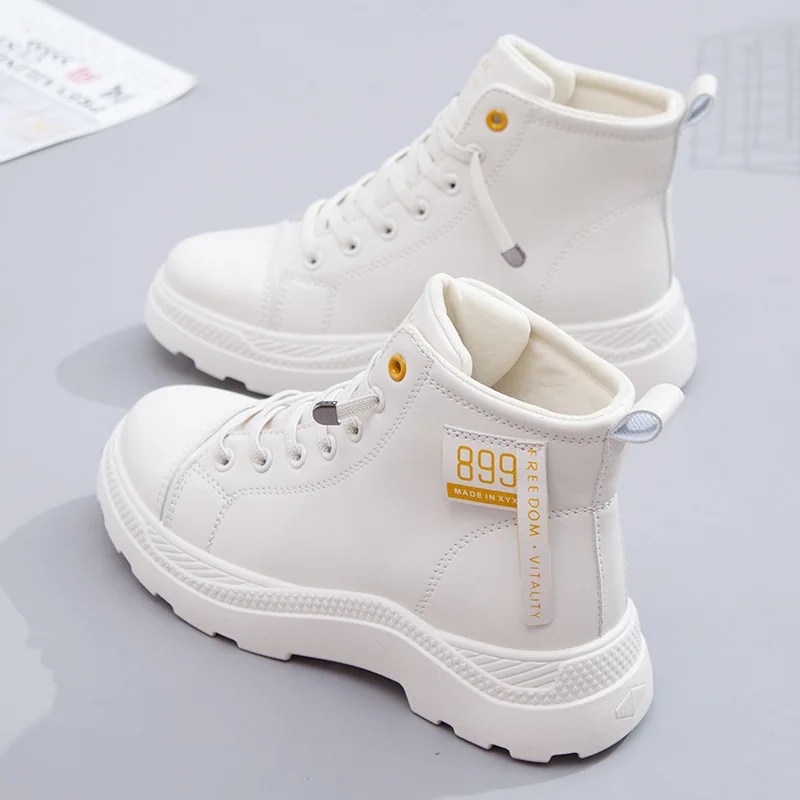 

SWONCO high top white shoes women velvet fur sneakers platform 2020 autumn/winter new female warm white sneakers casual shoes