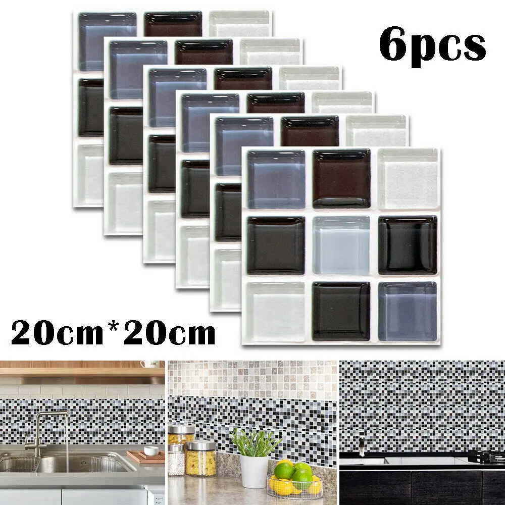 6 шт 3D черная мозаика самоклеящаяся Ванная комната Кухня деко стены лестницы