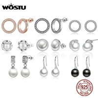 wostu hot fashion 100 925 sterling silver lucky forever circular stud earrings for women authentic original jewelry gift