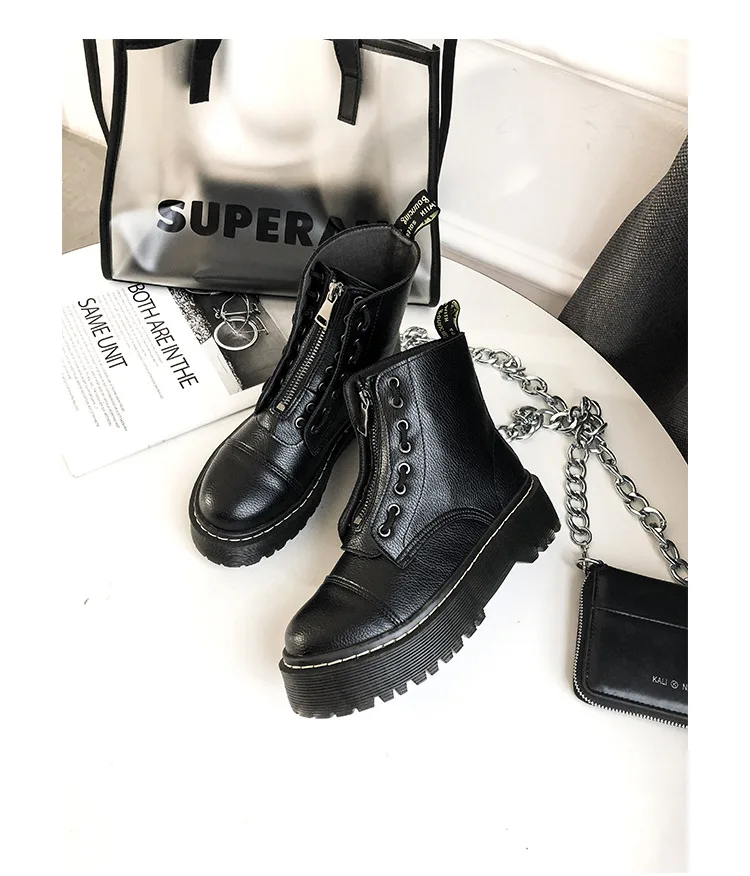 Женская Осенняя обувь; botas mujer; женские Ботинки martin из искусственной кожи; модные брендовые женские мягкие ботильоны с перекрестной шнуровкой; Цвет Черный