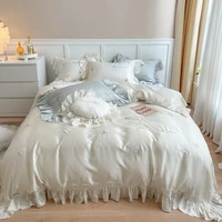 light luxury princess style bedding set tencel embroidery duvet cover sheet four piece simple pure color silky cool bedding