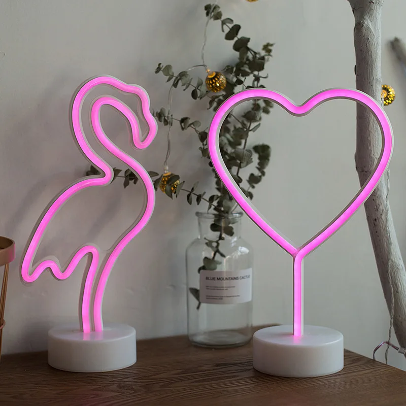 

Ins New LED Shape Night Light Flamingo Love Creative Bedroom Holiday Decoration Night Light with Base Neon Light