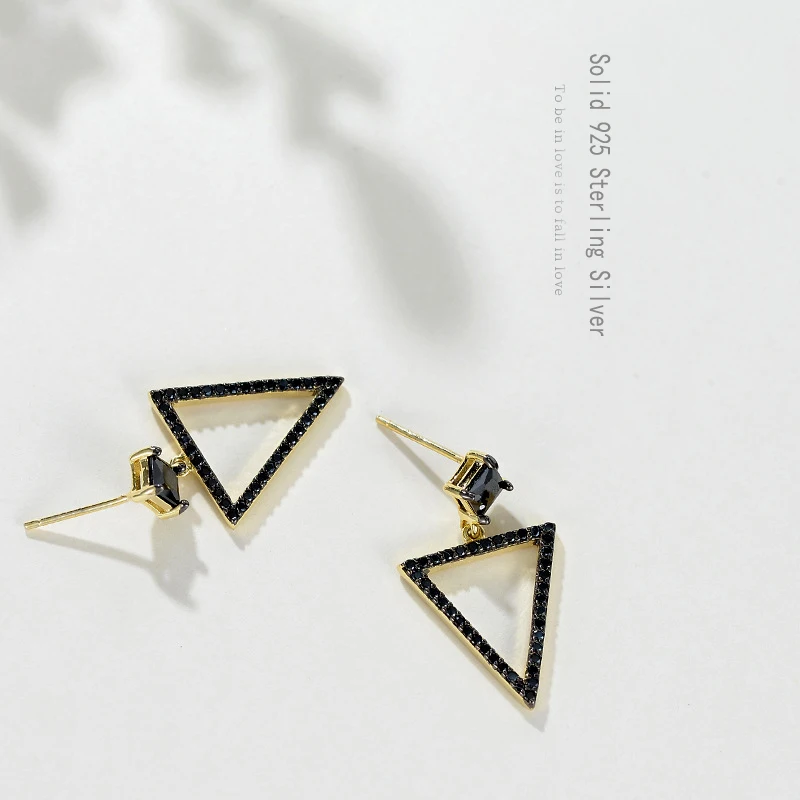 Длинные серьги из чистого серебра S925 пробы для женщин простые черные циркониевые