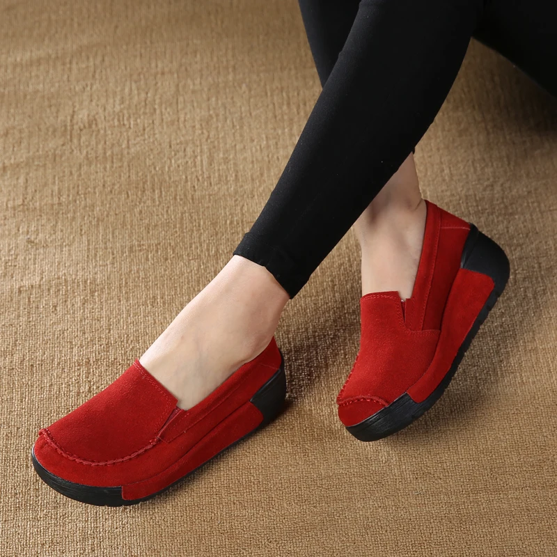 

2021 Women Flat Wedge Shoes Platform Sneakers Shoes Leather Suede Casual Shoes Slip on Flats Creepers Moccasins Zapatos De Mujer