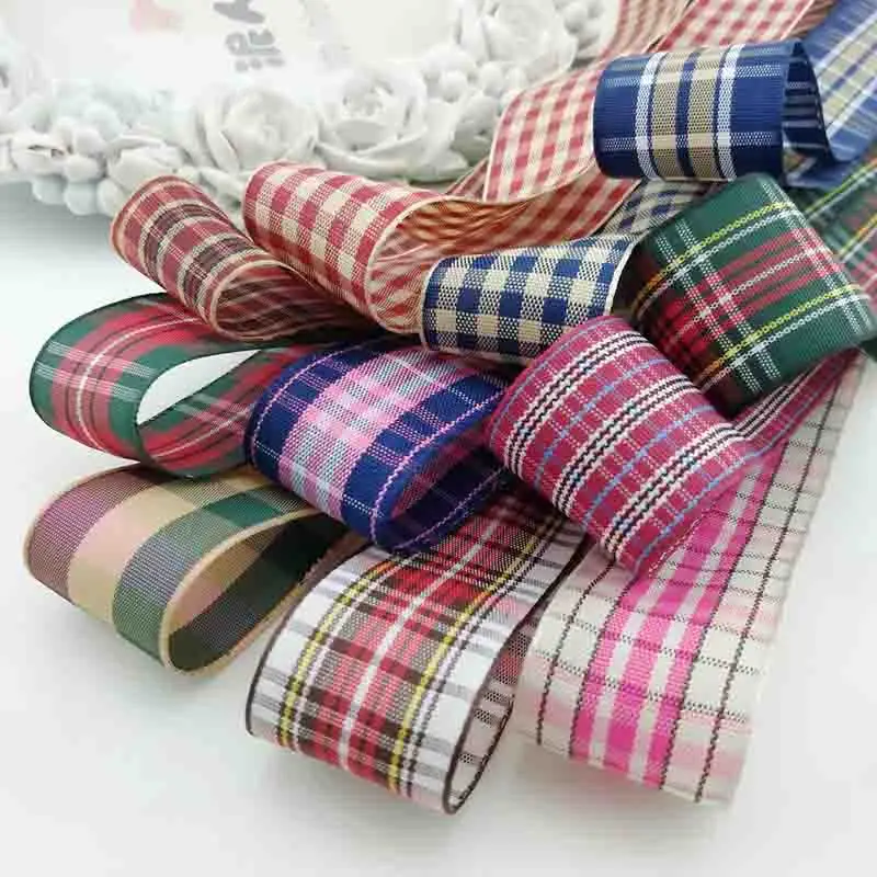 

1 inch 25 mm 5 yards grid bow checkered printed grosgrain polyester ribbon gift wrap DIY handmade materials