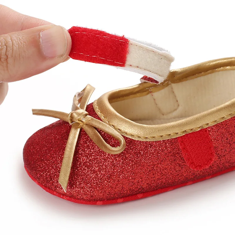 Туфли для маленьких девочек платье принцессы Сияющие хлопковые с золотым бантом