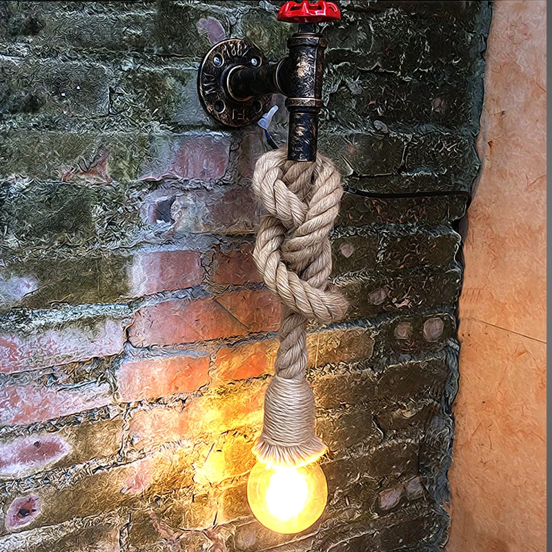 

pipe rope wall lamp Loft decor industrial iron for Kitchen Bedroom Living room vintage Restaurant Bar vanity light