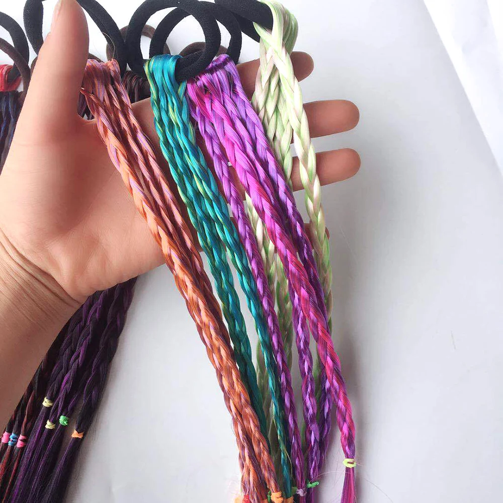 Cinta elástica para el pelo para niña, con gradiente de banda de goma Color Simple, diadema para peluca, tocado de cuerda trenzada, accesorios para el cabello, novedad (0)