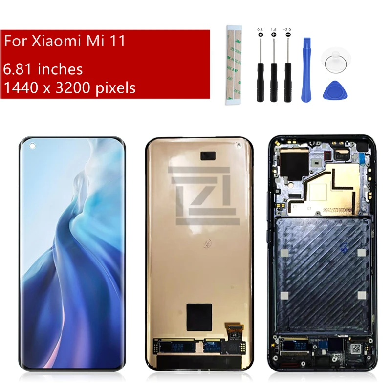 

ЖК-дисплей с сенсорным экраном и дигитайзером в сборе для Xiaomi Mi 11, дисплей с рамкой, запасные части для ремонта, 6,81 дюйма