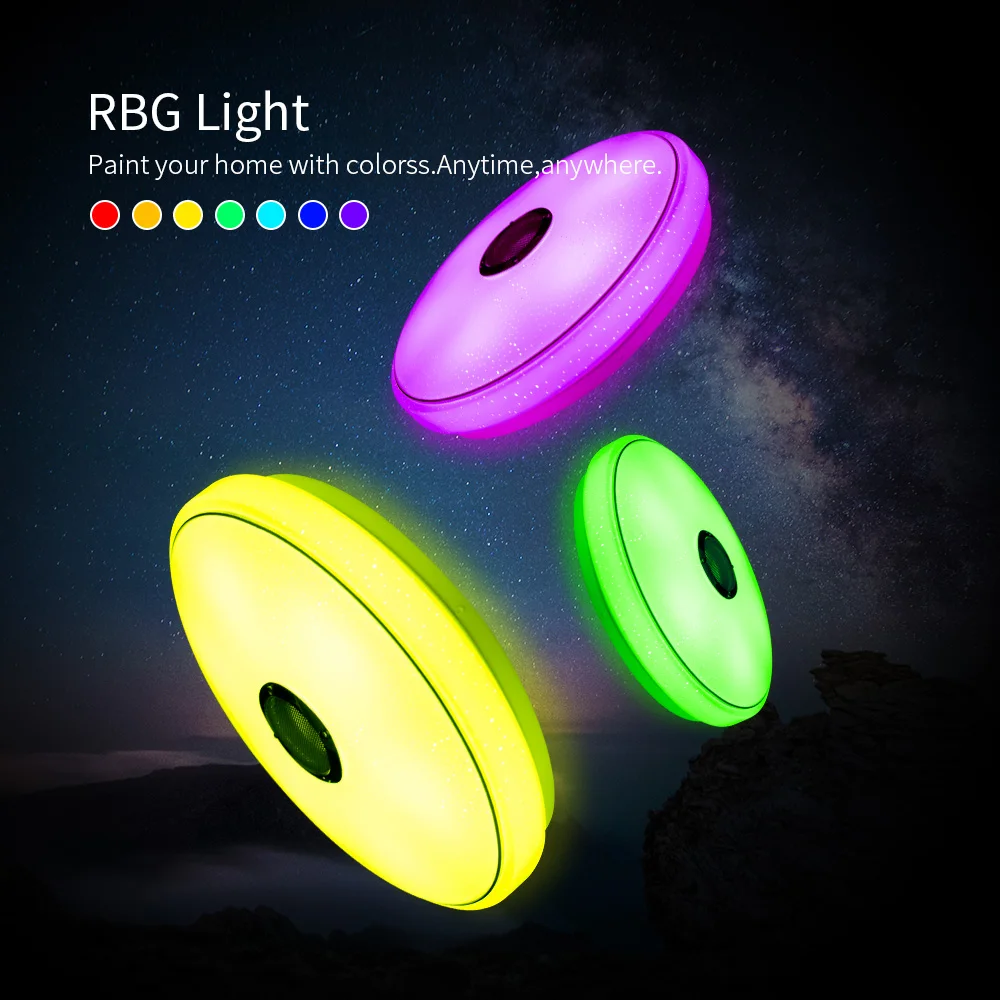 Smart Music LED Ceiling Light 36-60W RGB Embedded Round Star Remote Bluetooth Full Color | Освещение