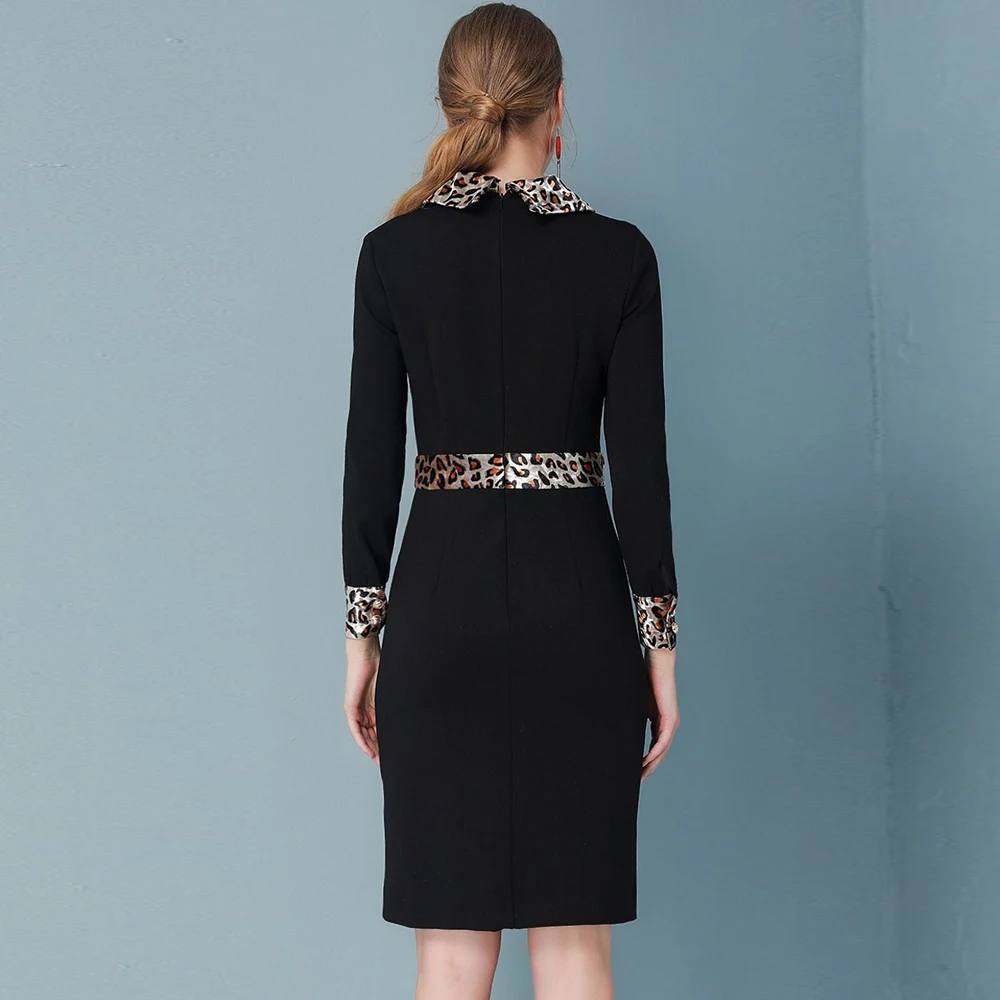 Red RoosaRosee Designer Women Spring Autumn Vintage Wrist Sleeve Leopard Black Mini Dress Elegant Party Vestidos Lady Robe Femme