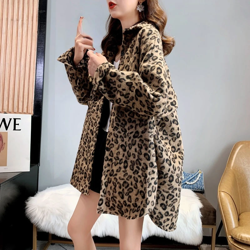 

Retro Leopard Thickened Long Sleeve Shirt Jacket Women Joker Design Sense Minor Jacket 2021 Fall/Winter New