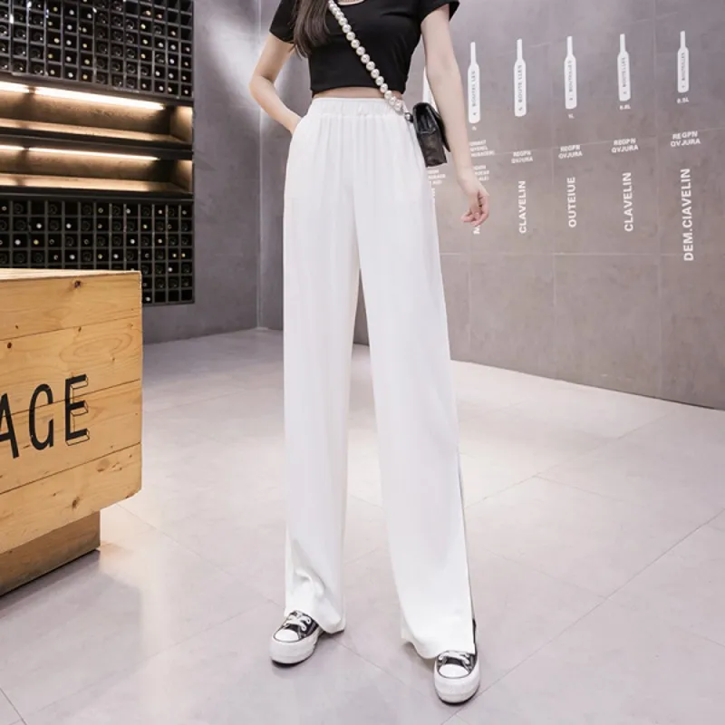 

2021 new fashion slit pants women spring and autumn straight loose wide-leg pants casual high-waisted thin drape mopping pants