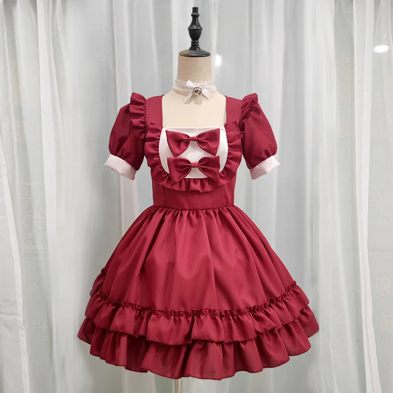 

Japanese sexy cream sweetheart Maid Dress Red pure Lolita Dress