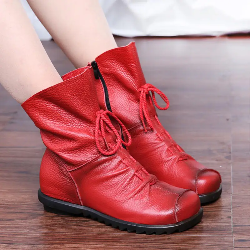 Кожаные ботинки женские сезон осень зима Женские в стиле ретро оригинальные