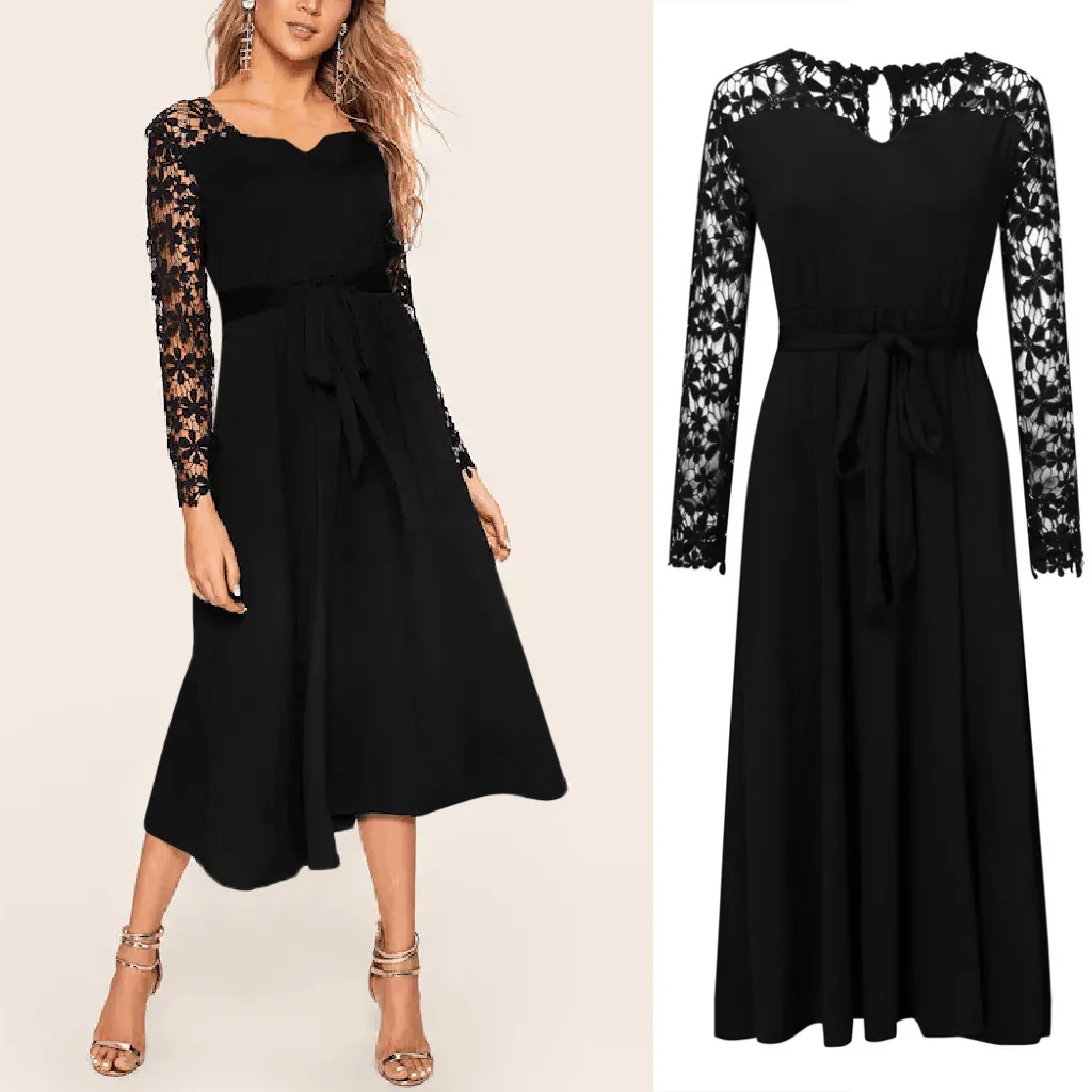 Благородное модное женское однотонное кружевное платье с v образным вырезом и