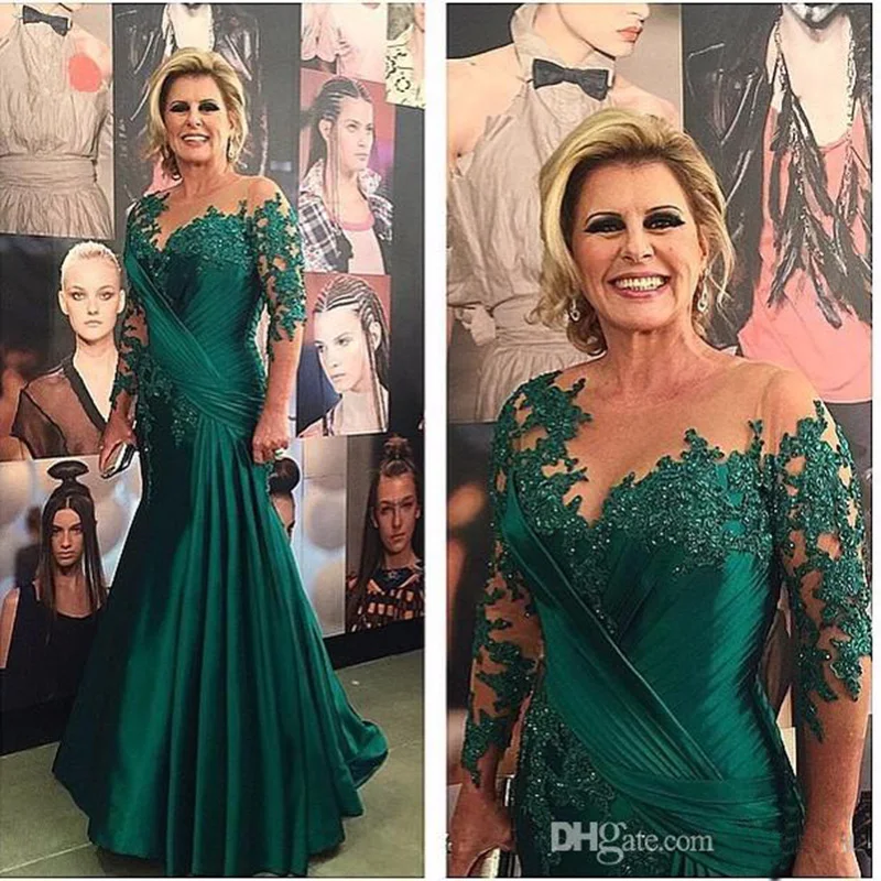 

Новое женское зеленое кружевное платье-Русалка для матери невесты Плиссированное атласное платье с длинным рукавом женское платье 2021