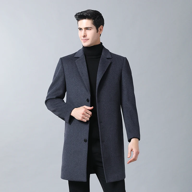 Куртка мужская шерстяная длинная черная Осень-зима 8XL 6XL | Мужская одежда