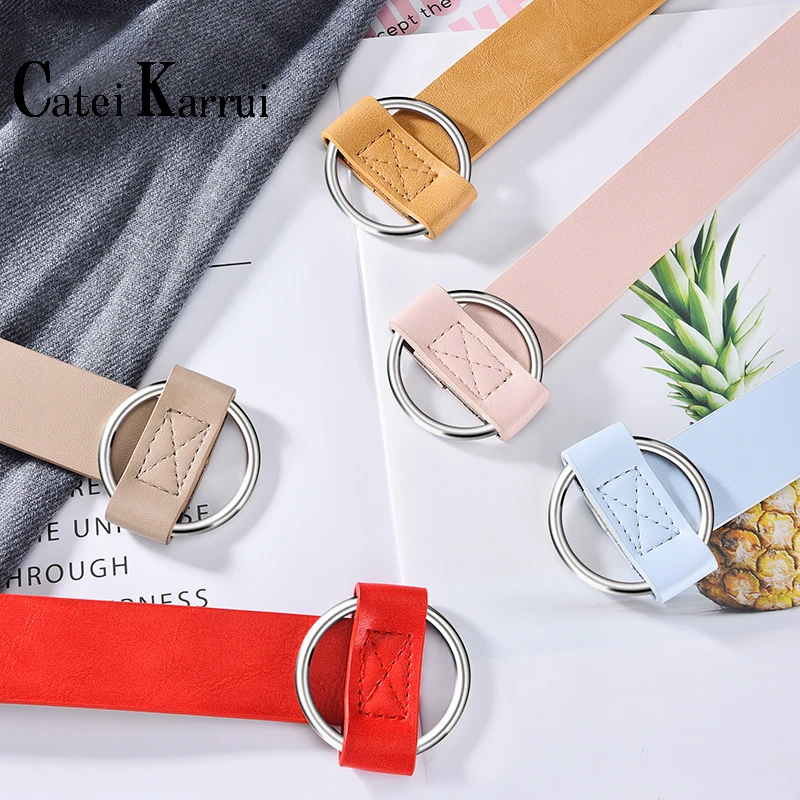 

Catei Karrui Fashion Designer Belts for Women Leather Belts for Jeans Waist Skinny needle-free metal buckle belt