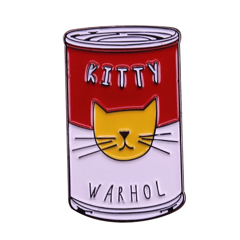 Китти Warhol значок Кэмпбелл суп банки поп арт булавка Милая кошка брошь Рисование