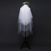marriage bridal veil 4 layers plain tulle natural cut edge white ivory wedding bride veil with hair comb