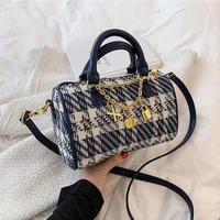 canvas luxury designer handbags women shoppers new 2021 fashion casual korean style plaid tassel chain boston bags shoulder bags