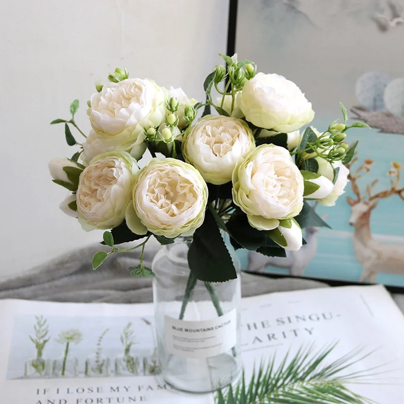 30 см розы Искусственные цветы Букеты Свадебные 5 больших голов искусственные