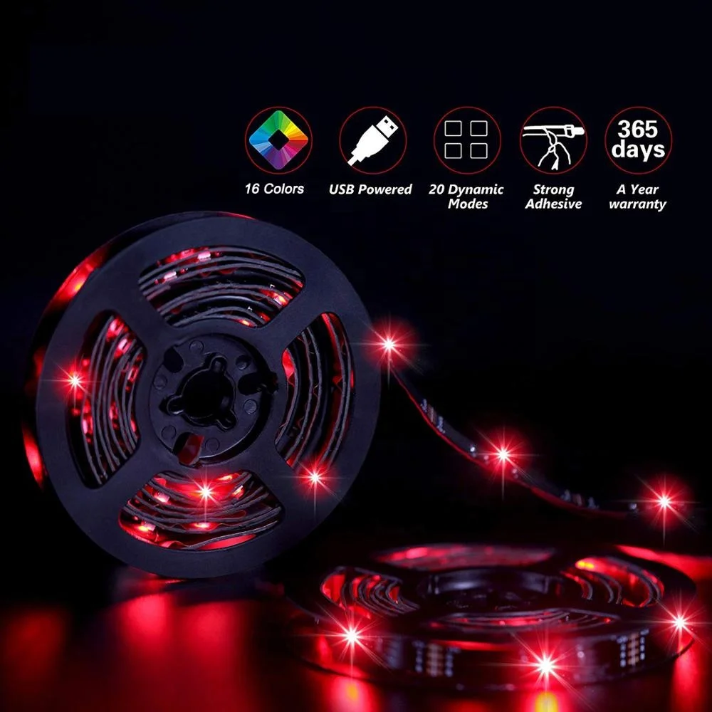 Водонепроницаемая светодиодная лента RGB 5050 2 метра USB 5 В Светодиодная подсветка