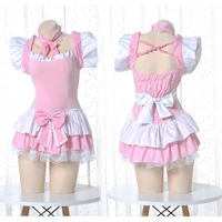 lolita cute pink ruffle maid outfit japanese girl cosplay sexy costumes daily apron uniform skirt set kawaii nightdress